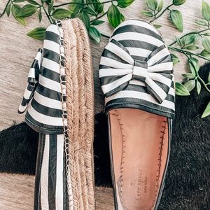 Kate Spade Leather Striped Bow Espadrille Flats
